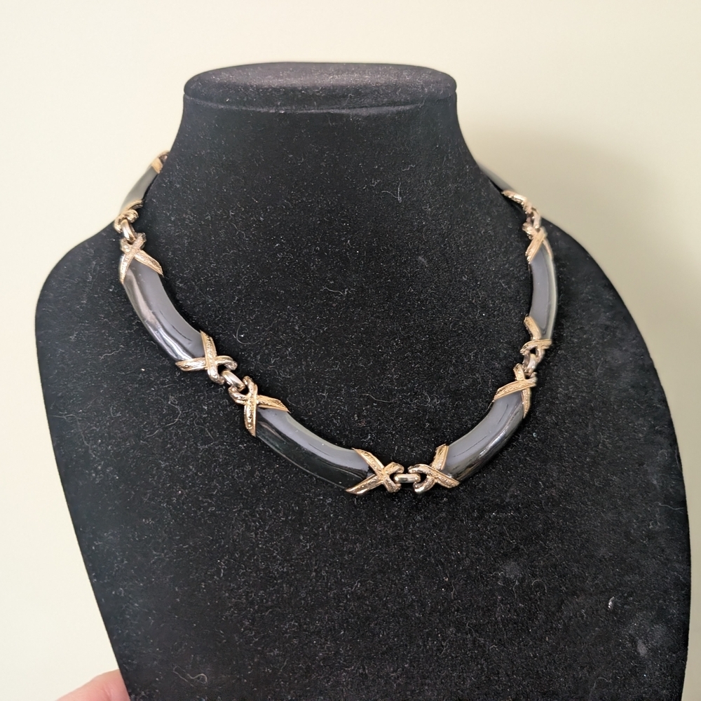 Gold-Tone and Gray Glass Link Necklace - Women Jewelry